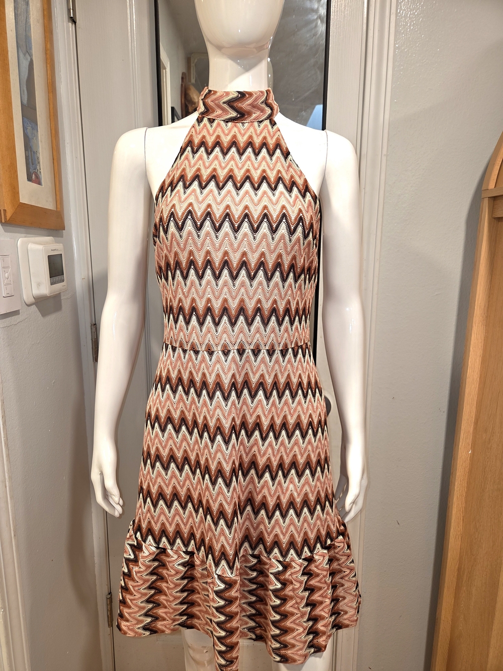 Donna Morgan Gorgeous Zigzag Knit Dress in Rust, Cream & Black Sz 6